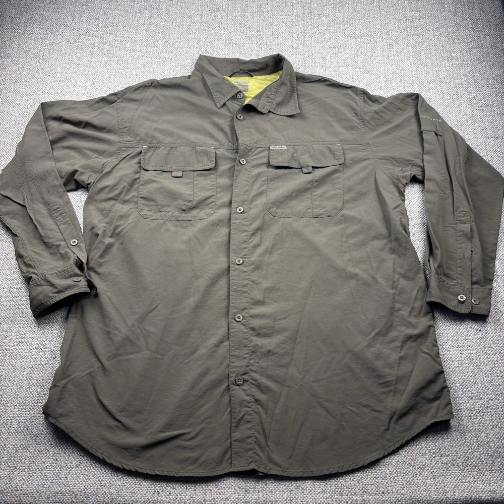 Columbia Titanium Mens Shirt Omni Dri Button Long Sleeve Vented Fishing Green